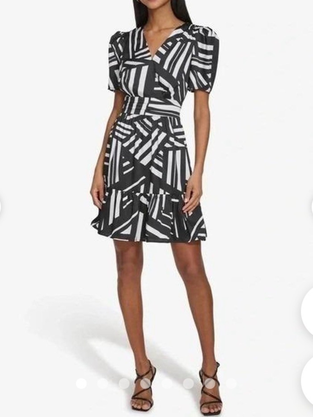 Karl Lagerfeld Black & White Geometric Wrap-Style Dress